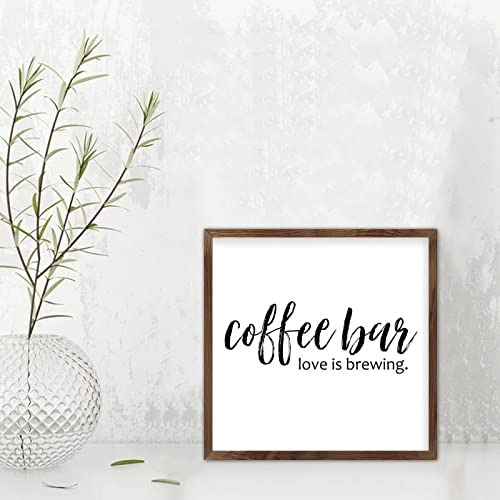 Wooden Signs With Inspirational Quotes Coffee Bar Love Is Brewing Retro Style 7X7In Wall Mounted Apricot Frame Wooden Plaque For Cottage Shelf Cafe Bar Garden Yard Farmhouse Porch Wall Decor #TOP5