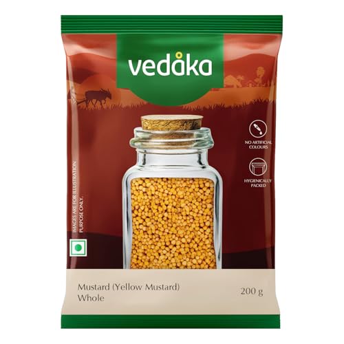 Image of Amazon Brand - Vedaka Yellow Mustard Whole | 200 g | No Cholesterol & No Added Additives