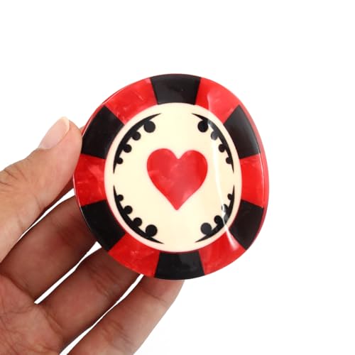 Personalized Acetate Chip Hair Claw Clip with Las Vegas Gaming Chip Design, Red and Black, 1 Piece