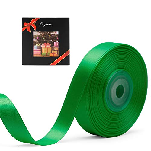 Image of Solid Color Double Faced Green Satin Ribbon 5 /8 inch X 25 Yards, Ribbons Perfect for Crafts, Wedding Decor, Bow Making, Sewing, Gift Package Wrapping and More