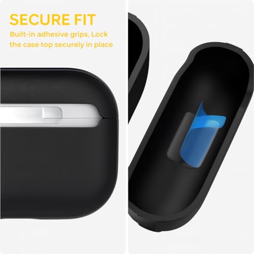 Image of Hybrid Vegan Leather TPU Case Cover for Apple Airpods Pro 3 (2025), with Lanyard (Leather Suede Black)