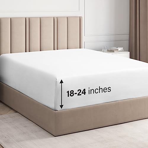 Extra Deep Pocket Fitted Sheet - Single Fitted Sheet Only - Extra Deep Pockets Queen Size Sheets - Fits 18 in to 24 in Mattress - Extra Deep Queen Fitted Sheet - Deep Pockets That Actually Fits