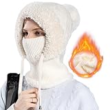 HAIMEIKANG Balaclava Ski Hat Wind-Resistant Hat Cap Scarf for Women and Men - Face Cover for Extreme Cold Weather Gear White