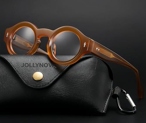 Image of JOLLYNOVA Yuki Vintage Small Acetate Glasses Frame Prescription for Women Men Round Thick Eyeglasses Frames 41-28-145mm