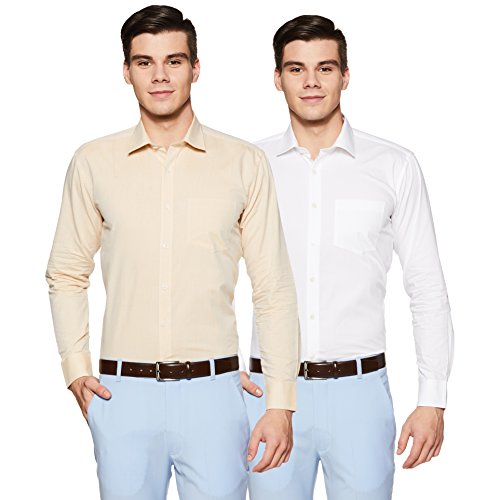 Image of Men's Solid Cotton Blend Formal Shirt with Pocket | Plain Design with Spread Collar & Full Sleeves - Regular Fit (Pack of 2)