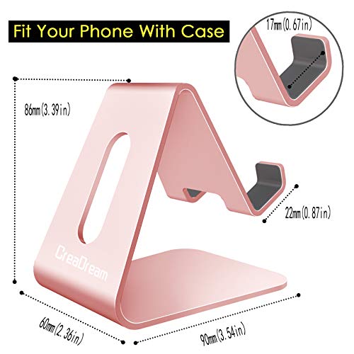 CreaDream Cell Phone Stand, Cradle, Holder, Aluminum Desktop Stand Compatible with Switch, All Smart Phone, iPhone 15 14 13 12 Pro Max Plus Mini Xr X Se 8 SE -Rose Gold by CreaDream - Image 4