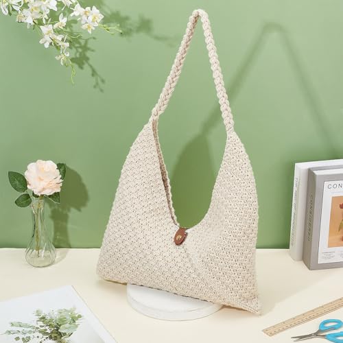 Image of ACRNIGHEET Crochet Beach Bag Crochet Kit for Beginners Tote Bag Knitting Kit with Yarn and Hook Boho DIY Craft Kits Gift for Adults with Video Guide Tutorial Crochet Starter Kit
