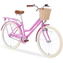 MEGHNA Cruiser Bike 24inch Wheels Girls Women Bike Single Speed Commuter Bike V-Brake and Coast Brake Women Ladys Bicycle, Multicolors
