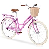 MEGHNA Cruiser Bike 24inch Wheels Girls Women Bike Single Speed Commuter Bike V-Brake and Coast Brake Women Ladys Bicycle, Multicolors (Purple)