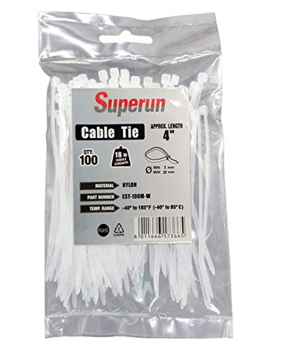Superun Clear Zip Ties 4 Inch 18 Lbs Tensile Strength Mini Wire Ties (Industrial Grade Cable Ties) Pack of 100 White