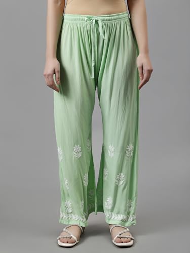 Image of Seva Chikan Hand Embroidered Lucknowi Chikankari Rayon Kurta and Palazzo Set SCL8037