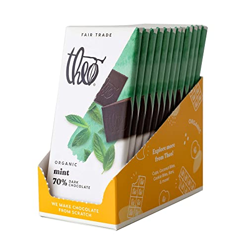 Theo Chocolate Mint Organic Dark Chocolate Bar, 70% Cacao, 12 Pack | Vegan, Fair Trade #TOP3