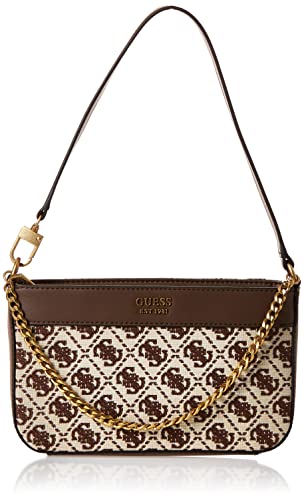 GUESS Women's Katey Handbag Brown Logo Jacquard Mini Top-Zip Shoulder Bag - Main Image