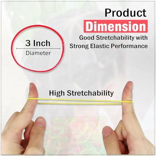 Image of GLUN 3 Inch Multicolour Rubber Band 150 Gram Pack, Fluorescent Multicolor, Strong & Stretchable for Home, Office & Kitchen Use