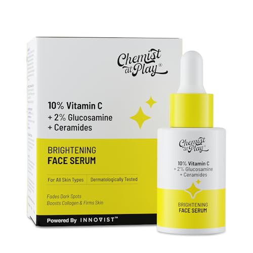 Chemist At Play 10% Vitamin C Face Serum |Brightens & Gives Glow |Fades Dark Spots |Treats Hyperpigmentation| Balances Melanin Production | Ethyl Ascorbic Acid & Glucosamine | For All Skin Types 30ml