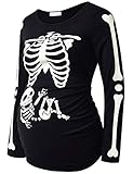 Bhome Halloween Maternity Shirts Glow in The Dark Skeleton Pregnancy Cute Ruch Sides Long Sleeve Black L