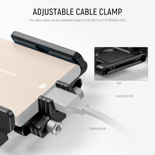 Image of NEEWER Mount Bracket SSD Holder with Cold Shoe Cable Clamp, 1.6 inch-2.6 inch for Samsung T5 T7 SSD SanDisk Compatible with SmallRig Cage for BMPCC 4K 6K Compatible with iPhone 15 Pro Max Phone Cage, UA035