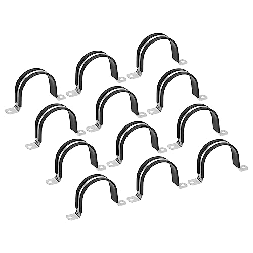 sourcing map 12Stk 55mm(2-5/32) Rohrschellen Kabel Klemme Gummi Leitung Riemen Gummi Gepolstert 304 Edelstahl Schlauch Klemme U Form Metall Klemme Rohr Halter für Rohr Leitung Draht