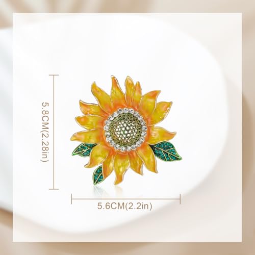 Image of YOQUCOL Sunflower Honeybee Bee Brooch Pin with Bright Austrian Cubic Zirconia Crystal For Women