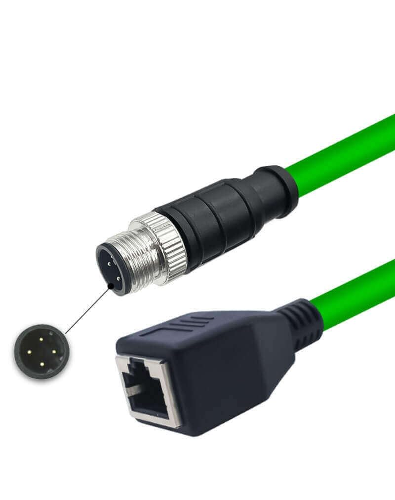 Adaptateur réseau M12 4 broches codé D mâle vers RJ45 femelle 1 mètre