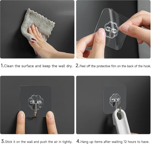 Image of KONVIO NEER Self Adhesive Wall Hanging Screw Hooks Heavy Duty Hanging Sticky Hooks for Kitchen, Bathroom, Decoration |Nail Free, Transparent Wall Screw Hooks (Flower Hooks, 20 Pack)