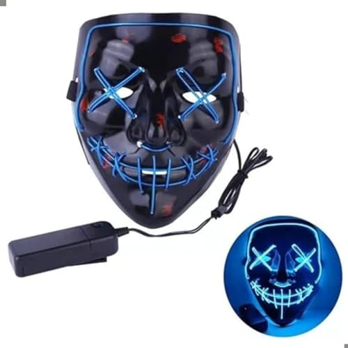Mascara Led Neon Festa Halloween Festa Fantasia The Purge (Azul)