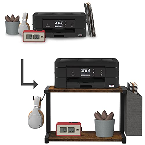 Vedecasa 2 Tier Rustic Brown Wooden Under Desk Printer Stand With Storage Bag For Home Office Desktop Printer Table Organizer Mobile Printer Shelf Cart With Caster Wheel #TOP6