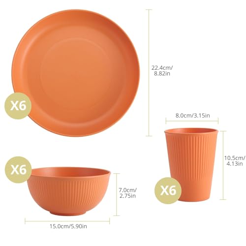 Anbte 18 Teiliges Geschirrsets Unzerbrechlich aus Kunststoff für 6 Personen Camping Geschirr Set 6-Farben Leichtes Küchengeschirr Set ideal für Picknick Camping Garten Wiederverwendbar
