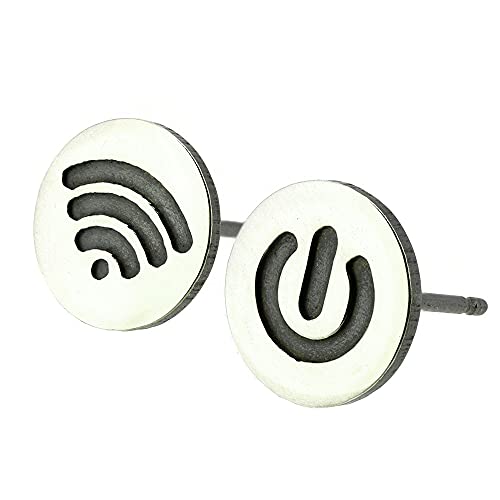 Computer Techie Wi-Fi Power Symbol Stud Earrings Polished Sterling Silver Handmade in USA