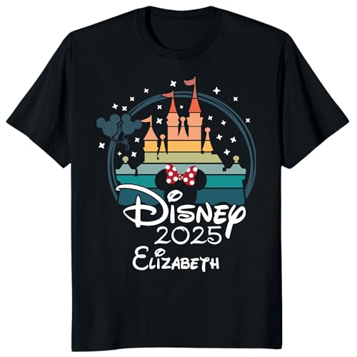 Custom Magic Kingdom Castle 2025 T-Shirt, Personalized Mickey Minnie Shirt Family Matching Trip T Shirt, Rainbow Mouse Tshirt2