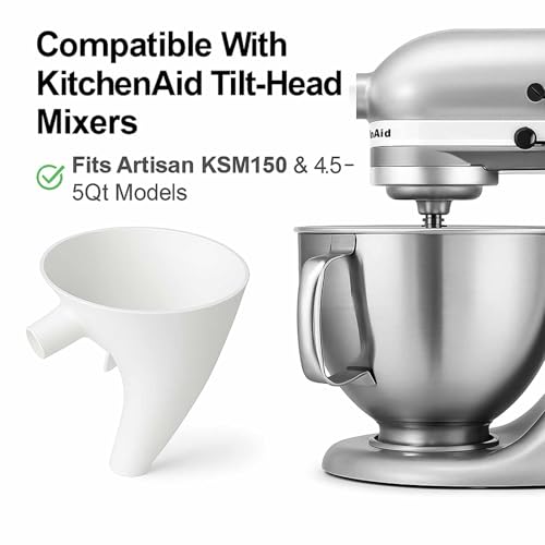 Flour Funnel for Kitchen Aid Mixer, Kitchen Aid Accessories and Attachments, Pouring Chute for Kitchenaid Mixer, Fits Tilt-Head 4.5–5 Qt (KSM150), Durable Dishwasher-Safe Baking Tool