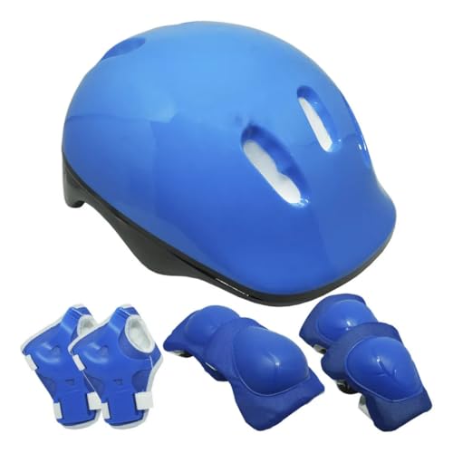 Kit Proteção Infantil Bicicleta Patins Skate Bike Capacete Ajustável Joelheira Cotoveleira Munhequeira Menino e Menina (AZUL)