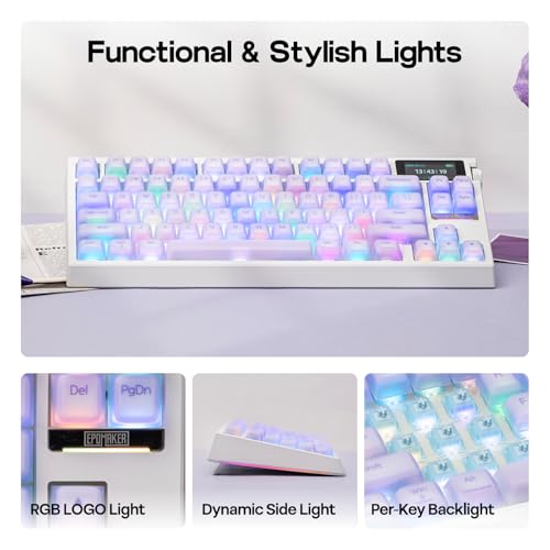 Image of EPOMAKER G84 PRO Wireless Gaming Keyboard with Screen&Knob, 75% Creamy Mechanical Keyboard, 8000mAh, Hot Swappable, Silicone Keycaps, BT5.0 /2.4G /USB-C Mode, NKRO, RGB (Purple, Creamy Jade Switch)
