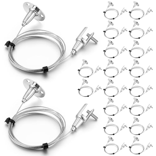 Zonon 20 Pcs 6.5 ft x 1.5 mm Ceiling Sign Hanger, 66 lb Stainless Steel Picture Frame Wire Adjustable Suspension Cable Metal Clamp for Hanging Advertising Board LED Panel Light Billboards Paintings by Zonon - Used condition - US$31.27