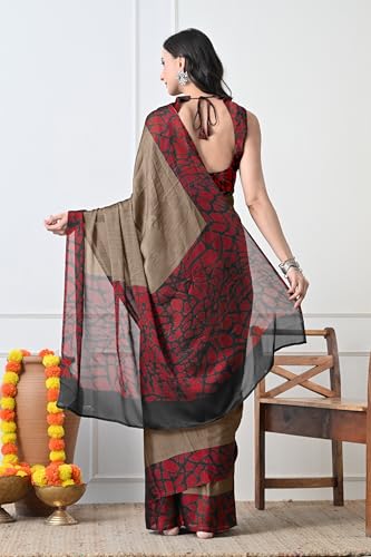 Image of MIRCHI FASHION Saree for Woman Chiffon Georgette Polka Dot Border | Plain Lightweight Women's Sari with Printed Pallu and Blouse Piece