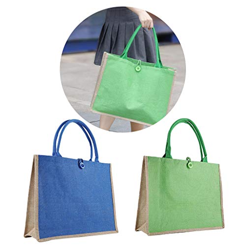 kowaku 2x Mulheres Casual Ombro Bolsa Linho Color Block Tote Bag - Verde + azul