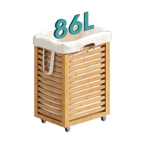 Vriccc Bamboo Laundry Hamper with Wheels Cover
