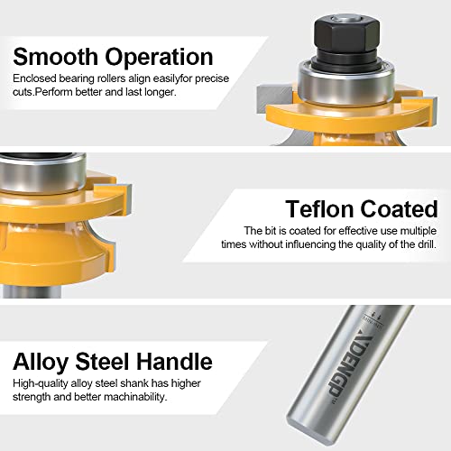 Image of 2PCS Round Over Style Rail and Stile Router Bits Set 1 /2 Inch Shank, 3 /8 Inch Cutting Depth, Up to 1 Inch Stock, Kitchen Cabinet Door Frame Shaper Cutters Raise Panel Making Router Bit Set