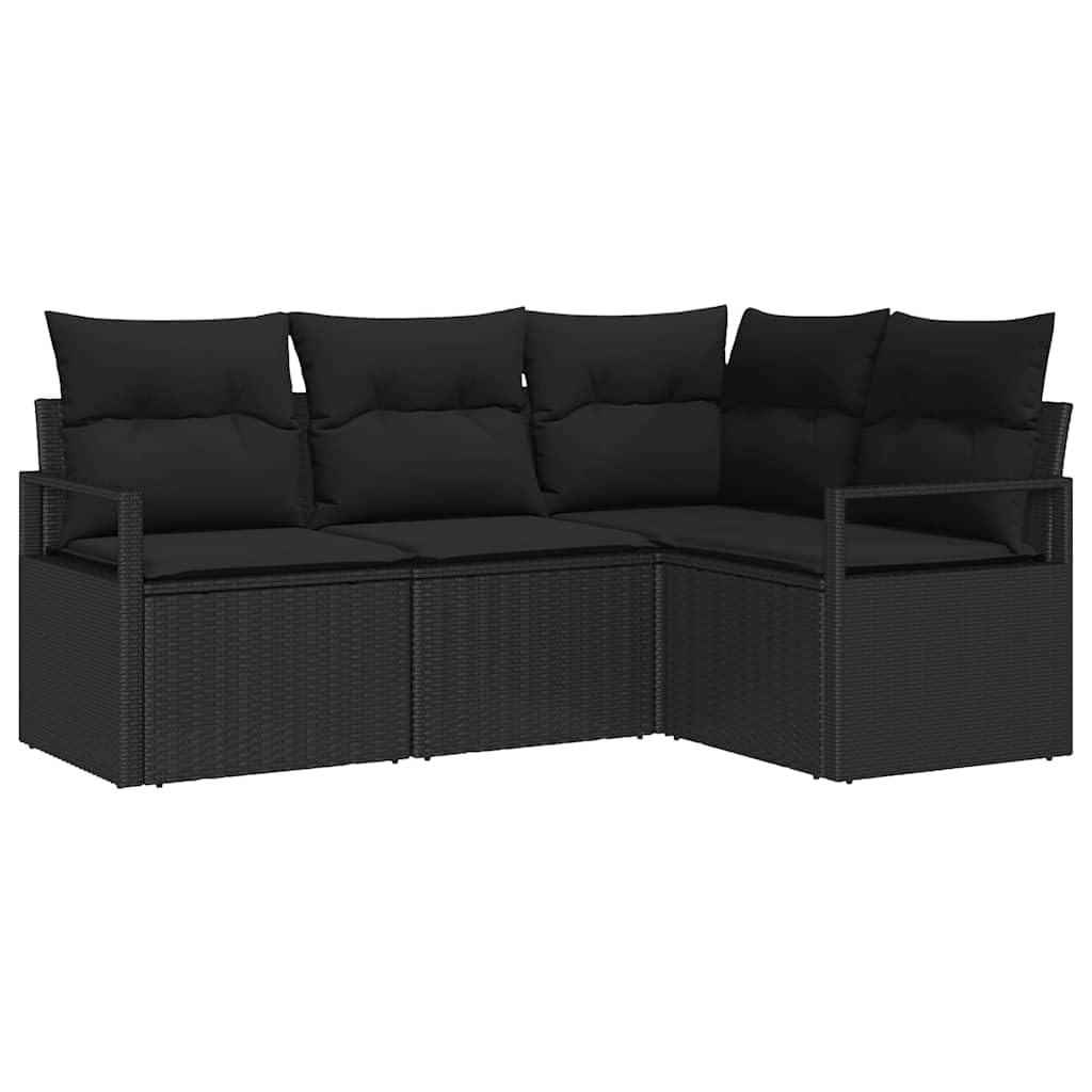 Sofa zestaw 4-częściowy, czarny, polirattanowy do ogrodu i na taras, modułowa sofa na zewnątrz, odporna na warunki atmosferyczne meble tarasowe z miejscem do przechowywania