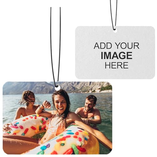 Image of Instafreshener Custom Hanging Air Freshener | Rounded Rectangle Horizontal | Custom Air Fresheners with Picture or Text for Car, Closet, Bathroom, Locker & Office Decor