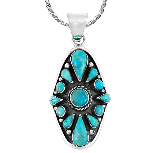 Turquoise Necklace 925 Sterling Silver Pendant & 20