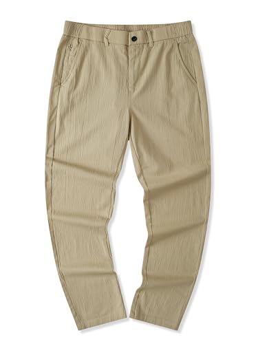 JMIERR Men's Casual Chino Pants Stretch Washed Crinkle 4 Way Textured Pants with Zipper Pockets and Elastic Waistband 6