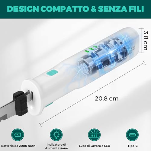 HAUSHOF Coltello Elettrico a Batteria con Coltello da Pane 18cm, Coltello da Bistecca 20cm e Forchetta, Coltello da Cucina Batteria 2000mAh, Ideale per Affettare Cotolette, Pane, Formaggio - Bianco - immagine 4