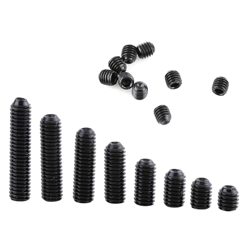 aqxreight Assortiment Vis sans Tête Hexagonal Noir M3, 200 pièces M3 Grade 12.9 Vis de serrage à tête creuse en acier au carbone Attaches 3/4/5/6/8/10/12 /...