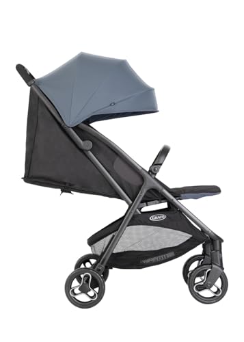 Graco Myavo™ Reisebuggy, ab Geburt bis ca. 4 Jahre (bis 22 kg), leicht, schnell zusammenklappbar, zusammengeklappt freistehend, großer Staukorb, inkl. Regenverdeck, blau, Stormy – Bild 5