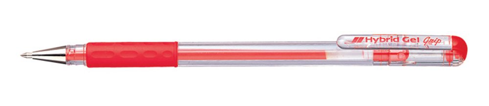 Pentel 0.6mm Tip Hybrid Grip Vivid Gel Ink Pen with Rubber Finger Grip - Red