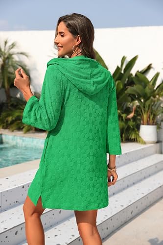 Robe de plage zippée Yonique en éponge absorbante pour femme avec capuche