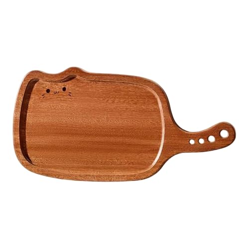 Plateau de Service en Bois, Assiette en Forme de Chat avec Poignées, Plat Planche à Découper 2 en 1, avec Trous de Suspension pour Collations, Steak, Décoration...
