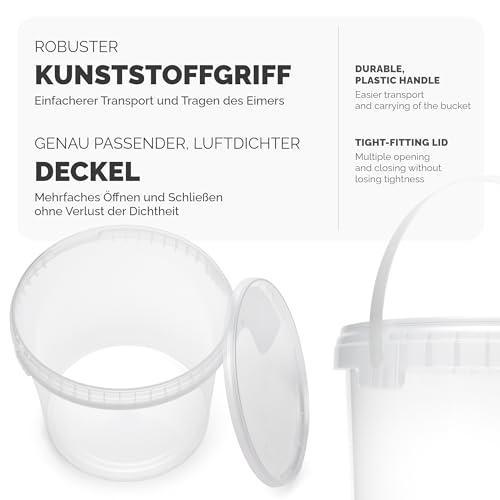 Garronda Eimer mit Deckel 5 L für die Lagerung von Lebensmittel- und Chemischen Produkten 1 Stück Transparent GD-0072