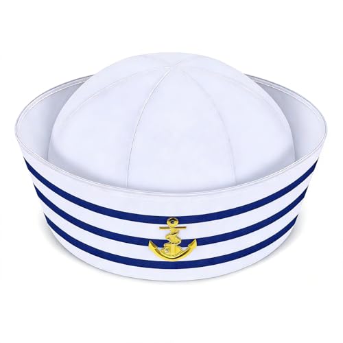 Matrosenmütze Damen Herren Matrosen Kostüm Damen Herren Mütze Kapitän Kostüm Mütze Matrose Hut Kapitäbsmütze Matrosenmütze Marine Hut Blau Sailor Cap für Karneval Kinder Adult Seemann Costume Zubehör
